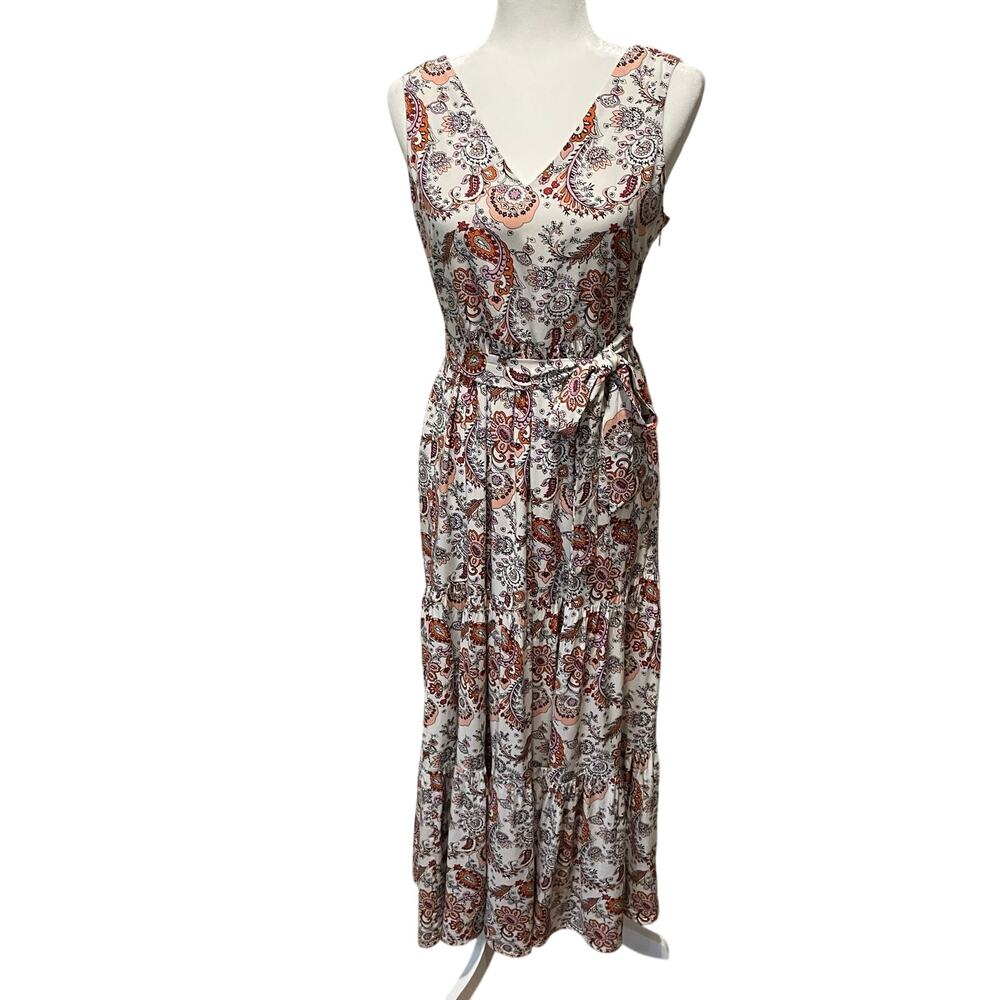 Rachel Zoe Maxi Dress Sz 6 V-Neck Tiered Sleeveless Floral Paisley Cottagecore